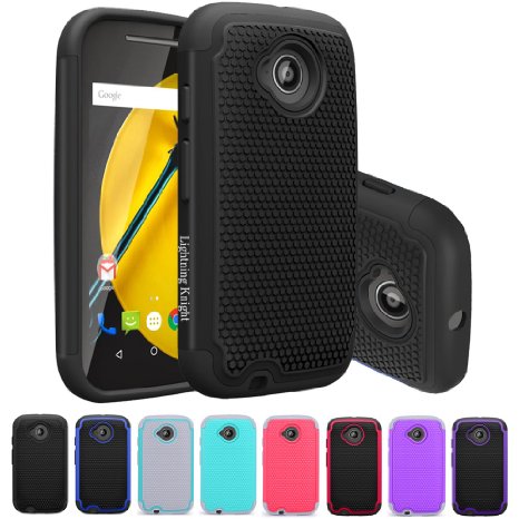 Moto E 2nd Gen Case LK Shock-Absorption Hybrid Dual Layer Armor Defender Protective Case Cover for Motorola Moto E 2nd Generation Black