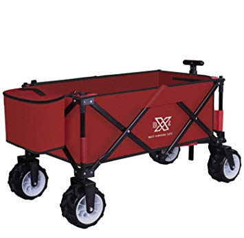BXL Heavy Duty Collapsible Folding Garden Cart Utility Wagon for Shopping Outdoors (Red)
