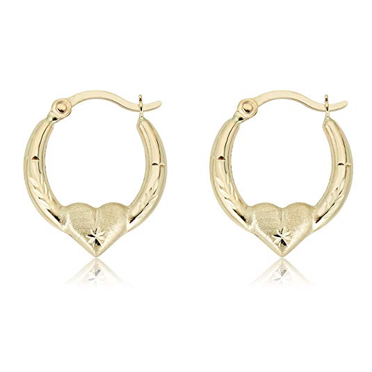 Gold Heart Creole Hoop Earrings - 10K 3-Tone or 14K/10K Yellow Gold