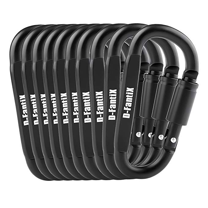 D-FantiX Aluminum Carabiner Clip Small Locking Carabiner Keychain Hook D Ring Clips EDC Gear Black Pack of 10