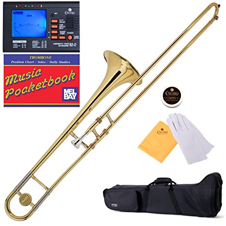 Mendini MTB-L Lacquer B Flat Tenor Slide Trombone, Gold