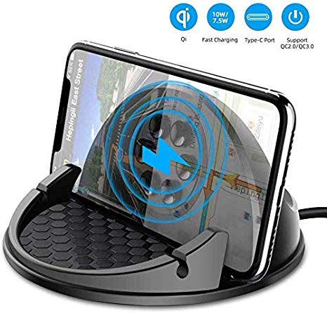 WIFORT Car Mount Wireless Charger, 7.5W/10W QC 3.0 Qi Fast Charging Car Dashboard Mount, Anti-Slip Phone Holder for iPhone 11/11 Pro/ 11 Pro Max/Xs Max/Xs/XR/X/8 /8, Samsung S10 /S10/S9 /S9/S8 /S8