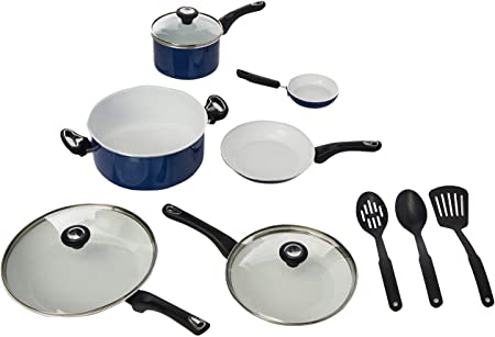 Farberware Purecook Ceramic Nonstick 12 Piece Cookware Set, Blue