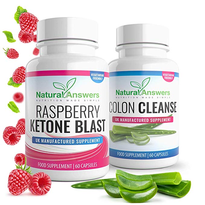 Raspberry Ketone Blast x 60 & Colon Cleanse x 60 Natural Weight Cleanse Detox Loss 1 Month Supply 100% Vegetarian Capsules UK Manufactured High Quality Supplement Amazing Value by Natural Answers