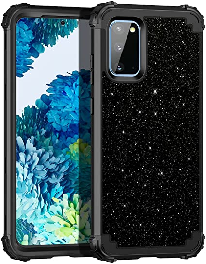 Lontect for Galaxy S20 Case Glitter Sparkle Bling 3 in 1 Heavy Duty Hybrid Sturdy High Impact Shockproof Cover Case for Samsung Galaxy S20 5G 6.2 inch 2020, Black