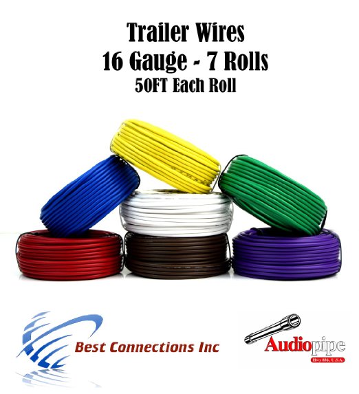 7 Way Trailer Wire Light Cable for Harness 50 FT Each Roll 16 Gauge 7 Colors