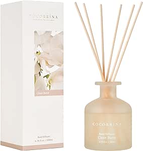 Cocorrína Reed Diffuser - Clean Burst 6.76oz Diffuser with 8 Sticks Home Fragrance Reed Diffuser for Home Bedroom Bathroom Shelf Decor Office Decor (Summer Collection)