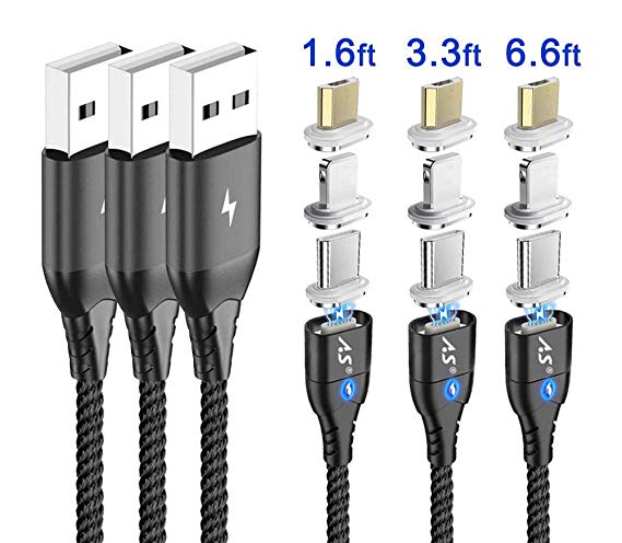 A.S 3 in 1 Magnetic USB Cable, Fast Charging & Data Sync Cable with Diamond Led, Compatible with Micro USB I-Product and Type C Smartphones (Black)