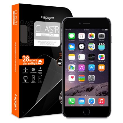 iPhone 6 Plus Screen Protector, Spigen® [Glass] Most Durable [GLAS.tR SLIM] (0.4mm) Rounded Edges Glass Screen Protector for iPhone 6 Plus (2014) - GLAS.tR SLIM (SGP10878)