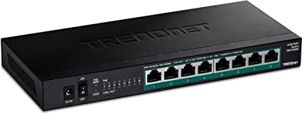 TRENDnet 8-Port Unmanaged 2.5G PoE  Switch, Fanless, Compact Desktop Design, Metal Housing, 2.5GBASE-T Ports, IEEE 802.3bz, 100W PoE Budget, Black, TPE-TG380