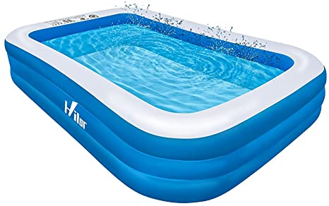 Hilor Inflatable Swimming Pool, 120"x72"x22" Full-Sized Swimming Pools Above Ground for Kids, Adults, Garden, Backyard, Outdoor Swim Center Water Party Family Pool Light Blue