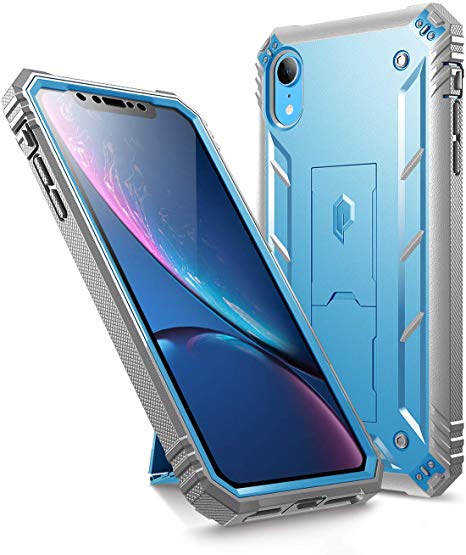 iPhone XR Rugged Case, Poetic Revolution [360 Degree Protection][Kick-Stand] Full-Body Rugged Heavy Duty Case with [Built-in-Screen Protector] for Apple iPhone XR 6.1" LCD Display Blue