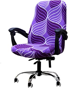 Deisy Dee Computer Office Chair Covers for Stretch Rotating Mid Back Chair Slipcovers Cover ONLY Chair Covers C162 (Purple line)