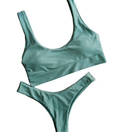 FLEAP Women's 2 Pieces Push Up Padded Swimsuit Revealing Thong Bikinis V Bottom Style Brazilian Bottom Bra Sets
