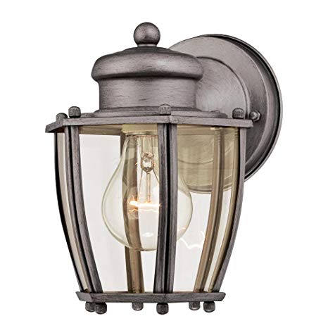 Westinghouse 6468800 One-Light Outdoor Wall Fixture, Antique Silver Finish with Clear Curved Glass