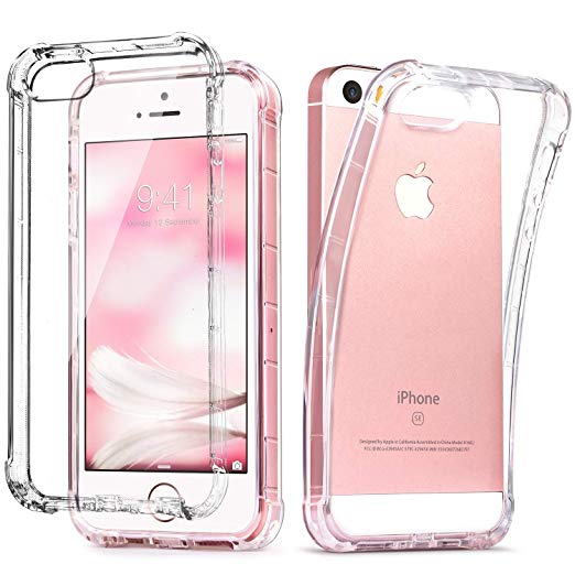 IDweel iPhone SE Case Clear, iPhone 5s case, iPhone 5 case, Clear Slim Fit 5/5S/SE Case with Transparent See Through Flexible Anti-Scratch Soft TPU Bumper Shock-Absorption Cover