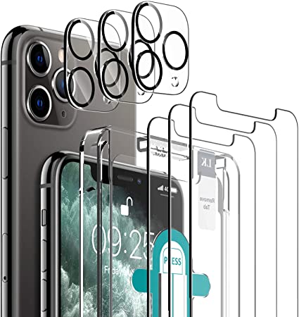 LK 6 Pack 3pcs Screen Protector & 3pcs Camera Lens Protector Compatible with iPhone 11 Pro Max 6.5 Inch Tempered Glass, Easy Frame Installation, HD Ultra-Thin, Case Friendly