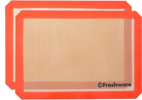 Freshware Silicone Non-Stick Baking Mat, Half Size, 16.5 X 11.6 Inch, 2-Pack (Red)