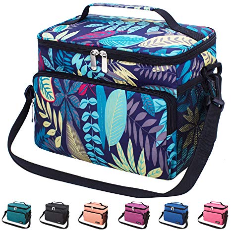 Leakproof Reusable Insulated Cooler Lunch Bag - Office Work Picnic Hiking Beach Lunch Box Organizer with Adjustable Shoulder Strap for Women,Men-Purple leaf