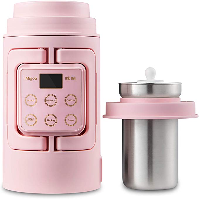 07L Pink 110V Travel Portable Electric Kettle and Stew Pot with 0.3L Stainless Steel Inner Pot and Intelligent Control Technique Low Power Slow Cooker Electric Kettle Boil Water Stew Insulation Timing Poach Dormitory