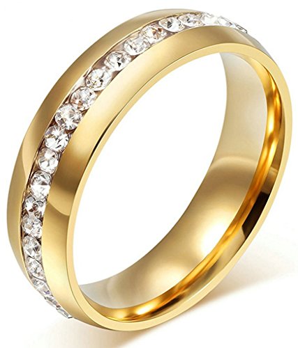 6MM Classic High Polished Stainless Steel CZ Eternity Wedding Ring Bands For Women Size 5-13 Comfort Fit