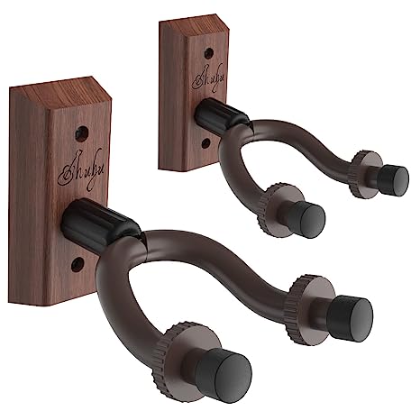 Guitar Wall Mount Hanger Walnut 2-Pack, Ohuhu Guitar Hanger Wall Hook Holder Stand for Bass Electric Acoustic Guitar Ukulele