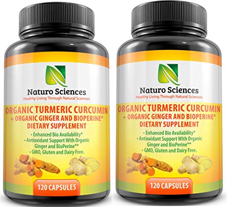 Organic Turmeric Curcumin with BioPerine and Ginger by Naturo Sciences (Two Pack, 240 Capsules)