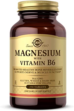 Solgar Magnesium with Vitamin B6, 250 Tablets - Promote Healthy Bone Mineralization, Support Nerve & Muscle Function, Energy Metabolism - Non-GMO, Vegan, Gluten Free, Dairy Free, Kosher - 83 Servings