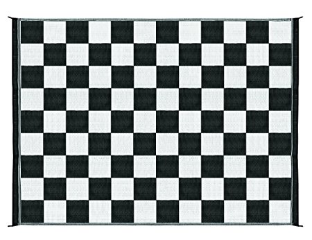 Camco Large Reversible Outdoor Patio Mat - Mold and Mildew Resistant, Easy to Clean, Perfect for Picnics, Cookouts, Camping, and The Beach (9' x 12', B/W Checkered  Design) (42827)