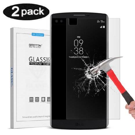 LG V10 Screen Protector 2 pack OMOTON 026mm 25D Tempered-Glass Protector with 9H Hardness Scratch-Resistant Bubble Free Easy Installation Lifetime Warranty