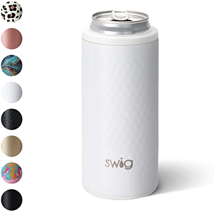 Swig Life 12oz Triple Insulated Skinny Can Cooler, Dishwasher Safe, Double Walled, Stainless Steel Slim Can Coozie for Tall Skinny Cans in Golf Partee Print (Multiple Patterns Available)