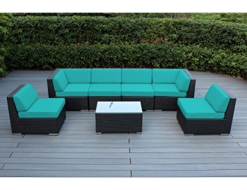 Ohana 7-Piece Outdoor Patio Wicker Furniture Sofa Set with Free Patio Cover, Turquoise ((PN7037TQ)
