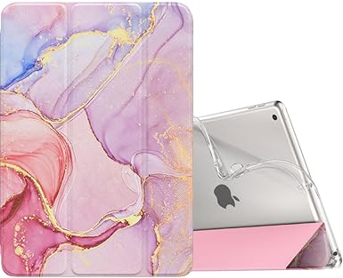 MoKo Case for iPad 10.2 iPad 9th Generation 2021/ iPad 8th Generation 2020/ iPad 7th Gen 2019, Soft Frosted Back Cover Slim Shell Case with Stand for iPad 10.2, Auto Wake/Sleep, Light Pink Gold Marble