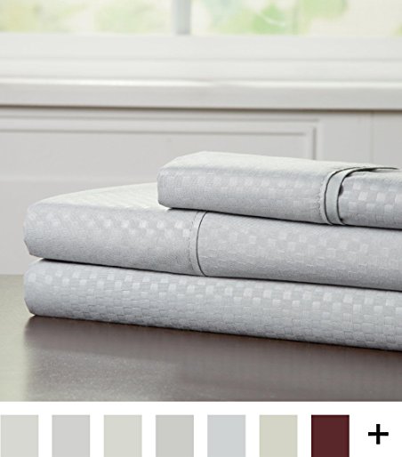 Brushed Microfiber Sheets Set- 3 Piece Hypoallergenic Bed Linens with Deep Pocket Fitted Sheet and Embossed Design by Lavish Home (Platinum, Twin)