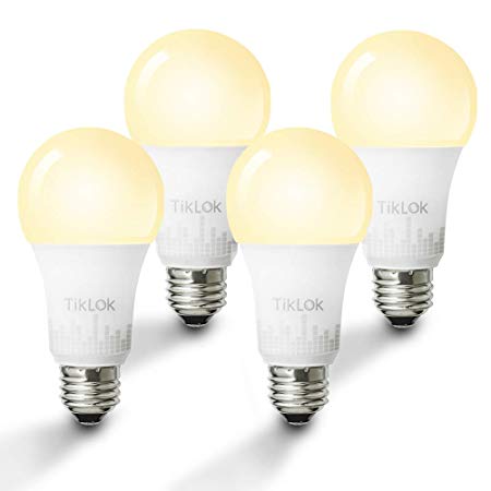 Smart LED Light Bulb, TIKLOK WiFi Dimmable Soft White A19 E26 Bulb, Compatible with Alexa and Google Home, 2700K 60W Equivalent, Easy Setup Control, No Hub Required (4 Pack)