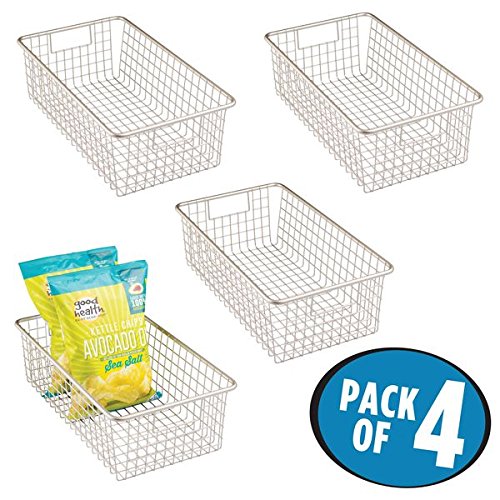 mDesign Kitchen Wire Storage Basket with Handles for Kitchen Cabinets, Pantry - Pack of 4, Satin