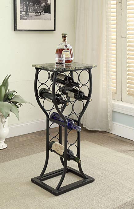 Black Finish and Marble Look Top with 11 Bottle Holder Wine Organizer Rack Kitchen
