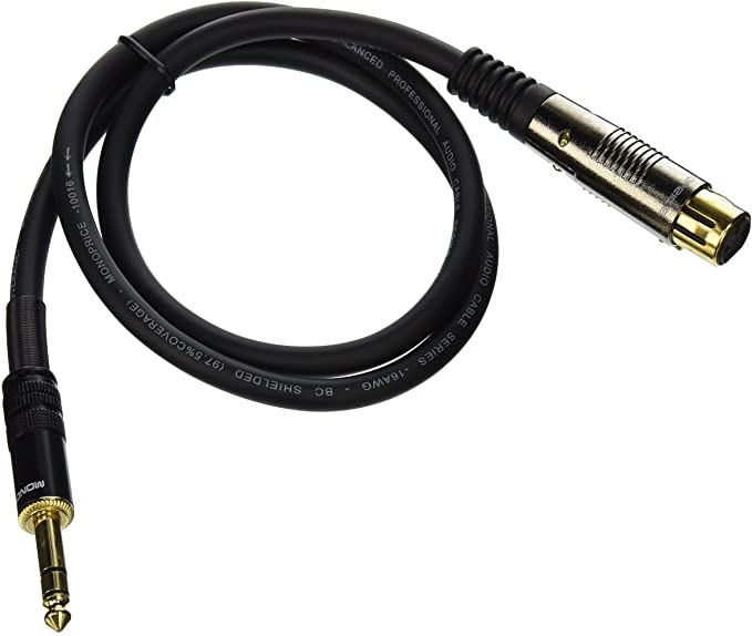 Monoprice 104768 3-Feet Premier Series XLR Female to 1/4-Inch TRS Male 16AWG Cable gold