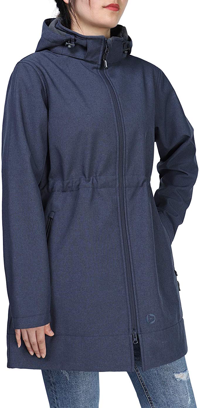 Outdoor Ventures Women's Softshell Fleece Lined Windbreaker Hooded Insulated Long Warm Up Jacket