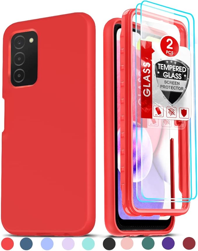 LeYi for Samsung A03S Case, Galaxy A03S Case with [2 x Tempered Glass Screen Protector], Full-Body Shockproof Soft Liquid Silicone Protective Phone Case for Samsung Galaxy A03S (6.5 Inch), Red