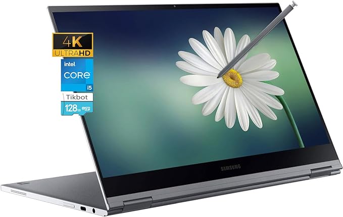 Galaxy Chromebook 2in1-13.3" 4K UHD AMOLED Chromebook Touchscreen - Chromebook with Stylus Pen - i5-10210U - Backlit Keyboard, Wi-Fi 6, USB C, Fingerprint (8GB RAM| 256GB SSD 128G SD Card)