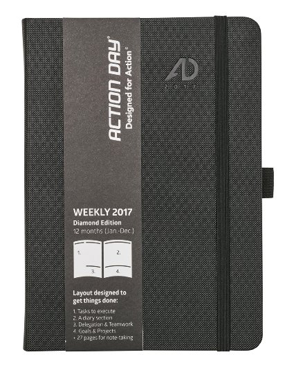 Action Day Planner 2016 - 2017 Academic Calendar : Daily Weekly Monthly Yearly Organizer & Goal Journal - Designed to Set Goals & Get Things Done ( 6 x 8 / Thread-Bound / Black )