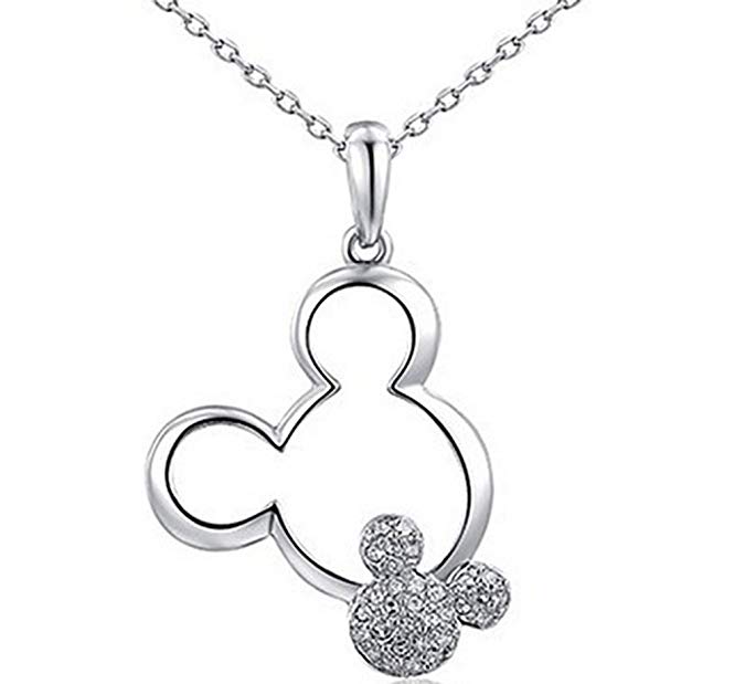 Shining Life Rose-Golden Plated Heart with theTwins Mickey Necklaces for Women