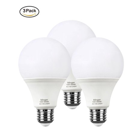 Minger 15W LED Light Bulb, A25 - 100Watt Equivalent Cold White (5000K) Daylight Bulb, 3-Pack