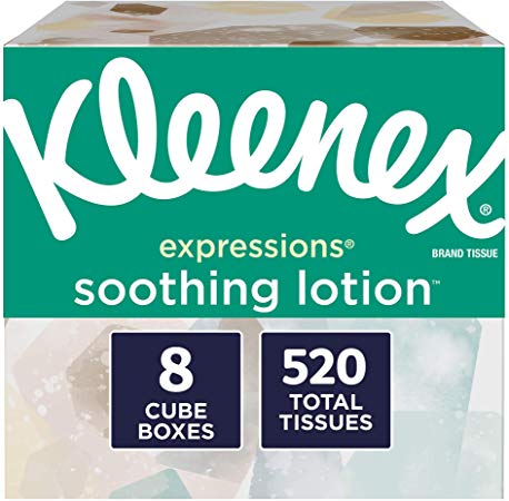 Kleenex Expressions Soothing Lotion Facial Tissues, 8 Cube Boxes, 65 Tissues per Box (520 Tissues Total), Coconut Oil, Aloe and Vitamin