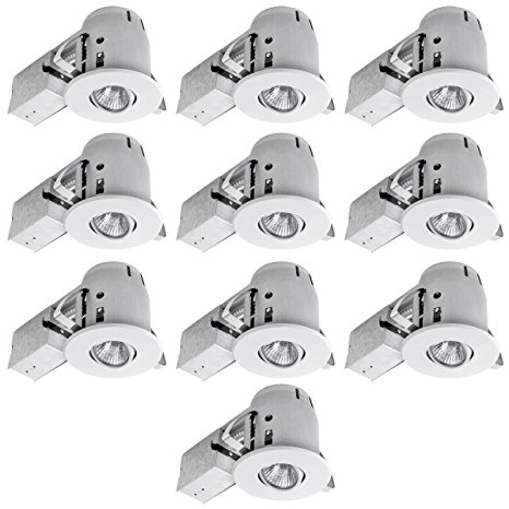 Globe Electric 4" Swivel Spotlight Recessed Lighting Kit Dimmable Downlight, Contractor's (10-Pack), White Finish, Easy Install Push-N-Click Clips, Globe Electric 90540