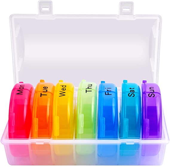 Daily Pill Organizer (3Times-A-Day) - Weekly Pill Case Box, Round Medicine Container, 7 Day Vitamin Organizer for Vitamin, Fish Oils, Supplement and Medication