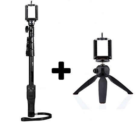 Unifree YT 1288 2 In 1 Adjustable Selfie-Stick-Monopod AND YT 228 Mini-Tripod for Smartphones-mobile & DSLR-Cameras with Bluetooth-Remote-Shutter