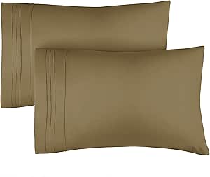 Queen Pillow Cases Set of 2 - Soft, Hotel Quality Pillowcase Covers - Comfy, Luxury Bedding for Women, Men, Kids & Teens - Machine Washable Pillow Protectors - 2 Piece - Queen Size Khaki Pillow Cover