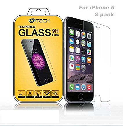 (2 Pack) #1 iPhone 6 & iPhone 6s Tempered Glass Screen Protector [3D Touch Compatible], "D-Tech",0.33mm Thickness, 9H Hardness, 2.5D Technology, High Responsiveness, Anti-Scratch